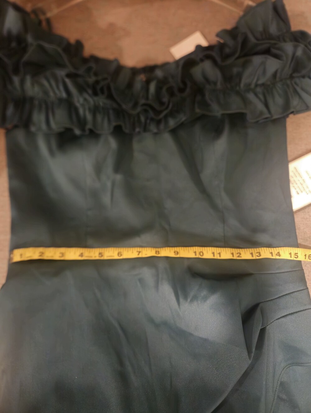 Xscape Teal Ruffled Off-Shoulder Satin Maxi Gown - Picture 8 of 9